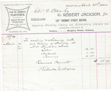 1894 Invoice, Robert Jackson, Plasterer, 127 Tremont St., Boston, Massachusetts