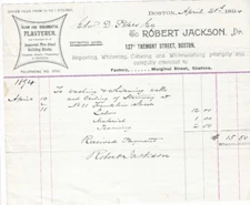1894 Invoice, Robert Jackson, Plasterer, 127 Tremont St., Boston, Massachusetts