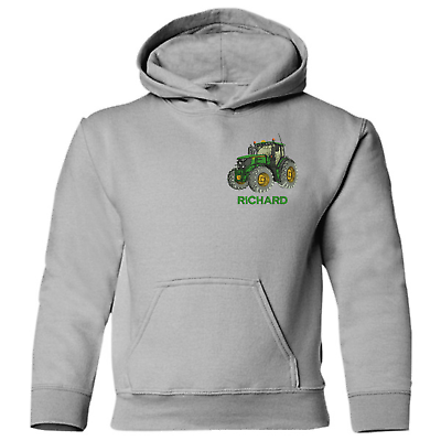 JOHN DEERE EMBROIDERED Personalised farm tractor adult Children unisex hoodie