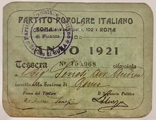 PARTITO POPOLARE ITALIANO ANNO 1921 TESSERA SEZIONE DI ROMA