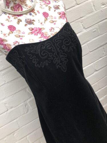 Vintage Laura Ashley Strapless Black Velvet Dress Size 14 Steampunk Evening  - Picture 1 of 8