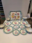 Vintage J CHEIN Easter Bunny Rabbit Childs Toy Tin Litho Tea Set Dishes 14 pc