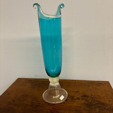 Vaso in vetro Murano color Turchese e oro . firmato inciso Murrina . Altezza cm