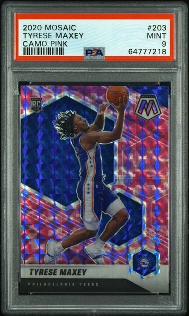 2020 Panini Mosaic #203 Pink Camo Prizm Tyrese Maxey Rookie RC PSA 9 MINT