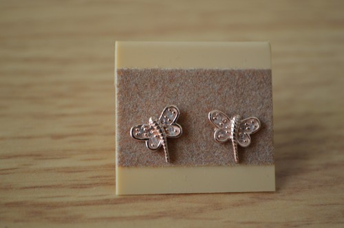 0.10ct Uncut Pink Diamond Dragonfly Earrings 14K Rose Gold over Fine Silver - Picture 7 of 8
