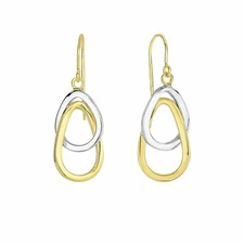 14K Yellow And White Gold Hanging Tear Drop Earrings