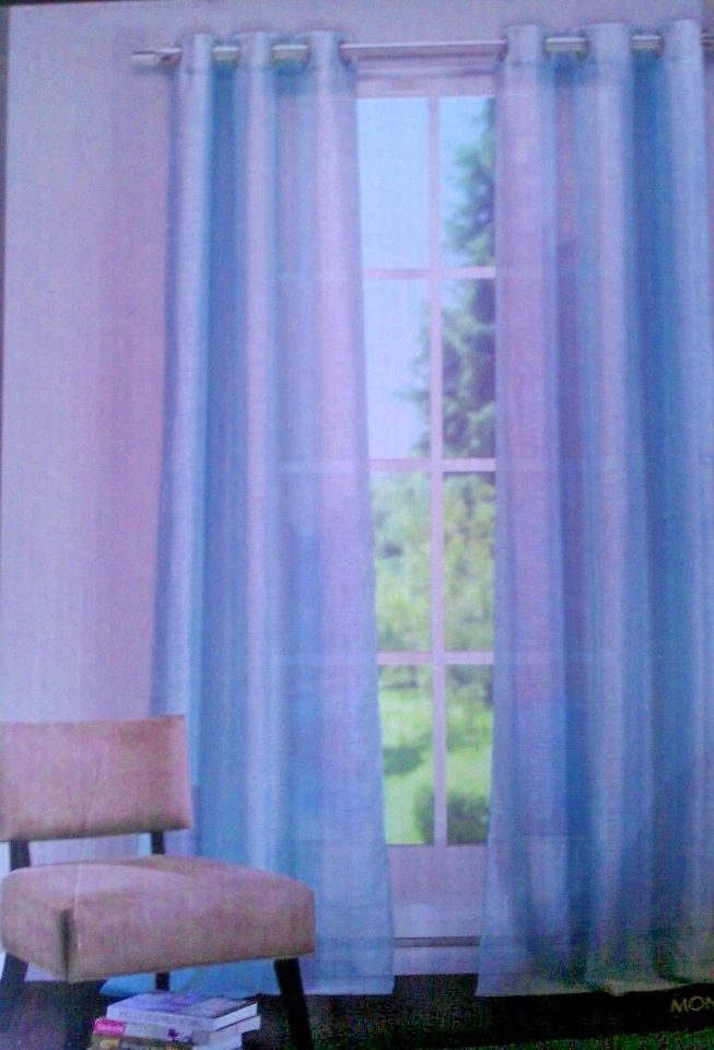 PAR de DOS paneles de cortinas azul spa turquesa acabado antiguo ojales nuevos con etiquetas Foto 3 de 4