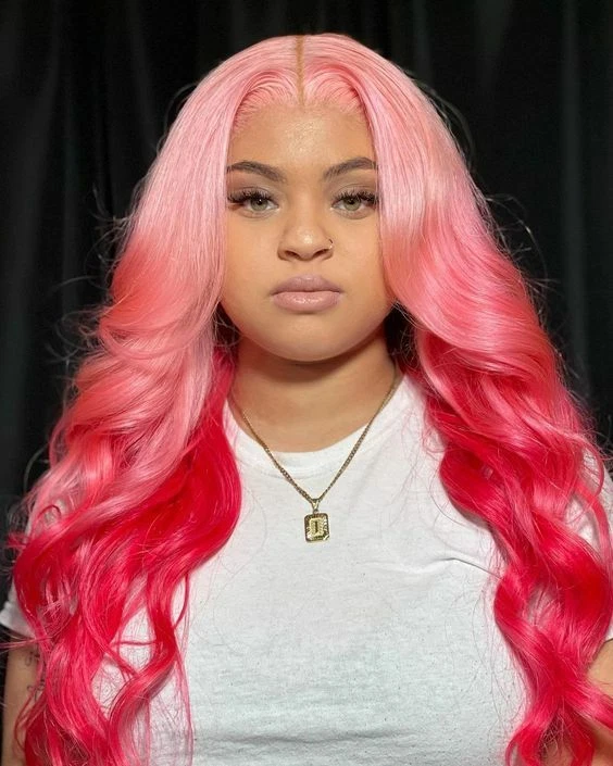 Pink to Red Ombre Pink Lace Front Wig Synthetic Hair Wig Heat Safe