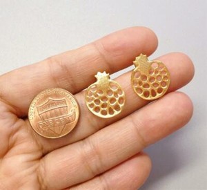 Authentic Gold Plated or Sterling Silver Cutout Pomegranate Stud Earrings Handmade Unique