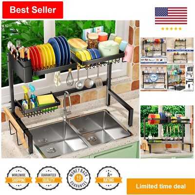 Kitchen Drying Rack - Over The Sink - 2 Tiers 3 Baskets - Adjustable Size