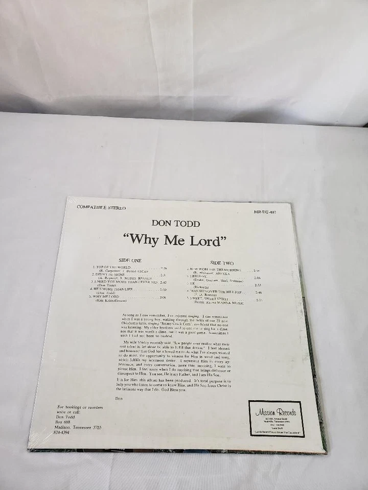SEALED ~ DON TODD ~ WHY ME, LORD ~ MR-DT-497 ~ LP ~ NEW - Image 2 of 3