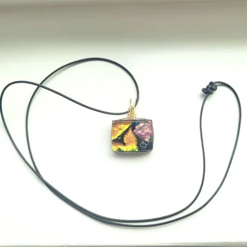 OOAK Black Multi Handblown Glass Rectangular Pendant NIB Artsy Indie Gift Party - Picture 3 of 5