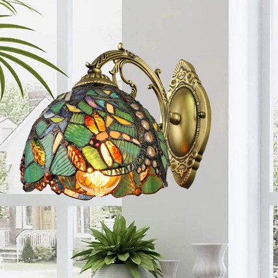 Tiffany Wall Sconce Turquoise Dragonfly Pattern Stained Glass Wall Light Porch
