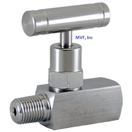 Needle Valve, Mini, 1/4" Male NPT x 1/4" Female NPT 6000 PSI Stainless 548IN05 - Picture 2 of 2