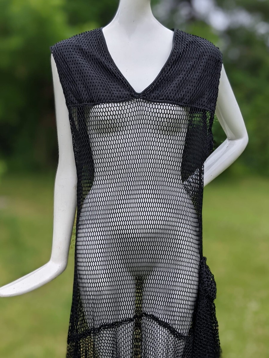 ワンピース Fishnet Dress ALLURING FLAPPER 1920'S BLACK FISHNET DRESS W DRAPE TAILS AT