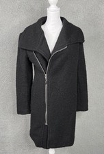 Glamorous Womens Small Wool Blend Black Asymmetric Zip Overcoat