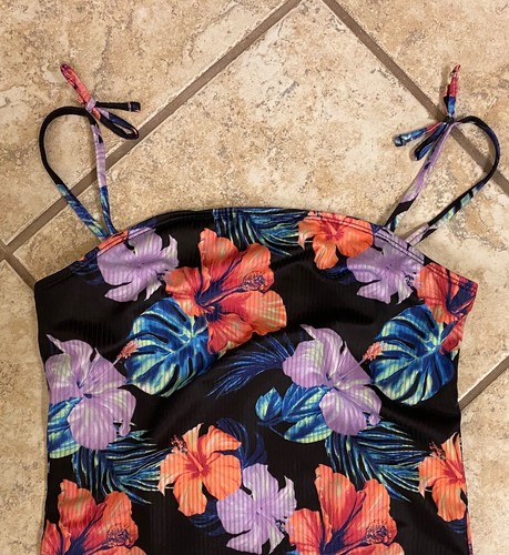 NWOT BLACK FLORAL PRINT ONE PIECE SWIMSUIT BY CAT & JACK SIZE 16/18 - Picture 2 of 2