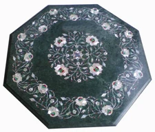 18" Marble corner Table top Semi precious stones floral inlay handmade  work