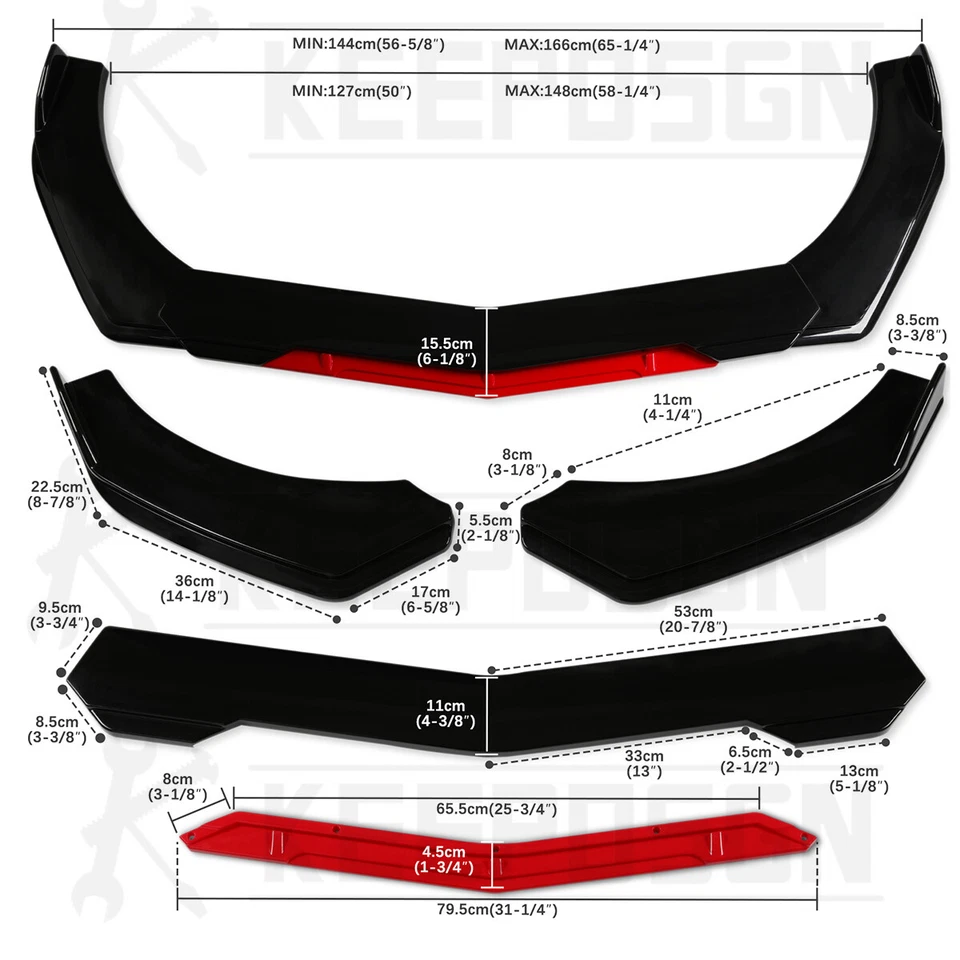 Parachoques delantero divisor de labios barbilla roja + 2x varillas de puntal para Mercedes Benz GL550 GL350 Foto 2 de 4