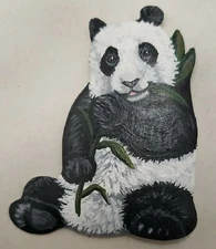 Hand painted wooden signed Patricia Grove PANDA bear brooch pin