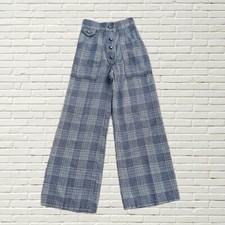 Vintage 70s Grey Plaid Bell Bottom Pants - High Rise Wide Leg Hippie