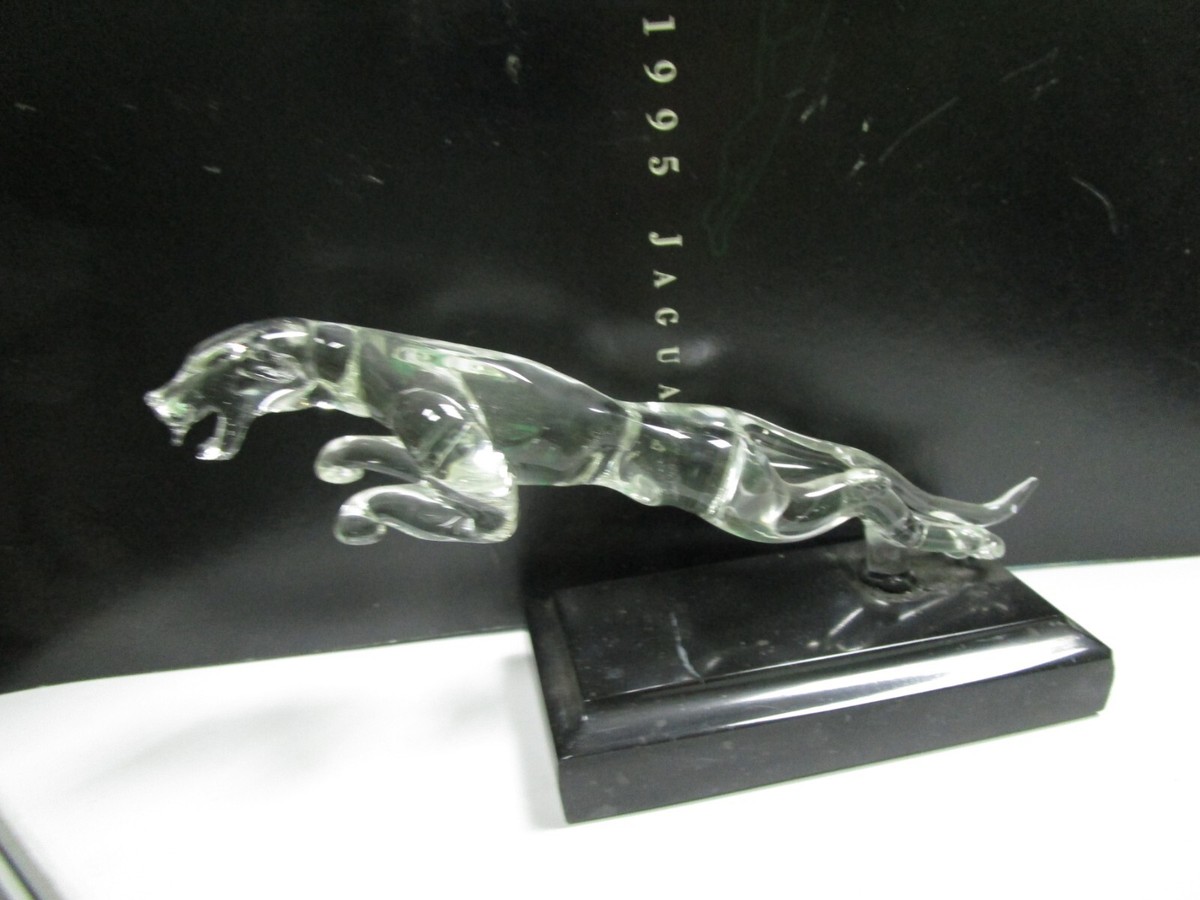 Leaping Jaguar, hand blown glass, stone mounted, Jaguar cars