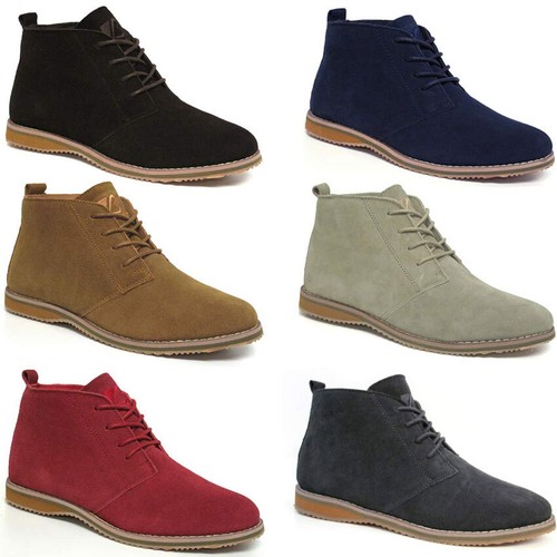 Mens Leather Desert Boots Casual Retro Walking Chukka Lace Ankle