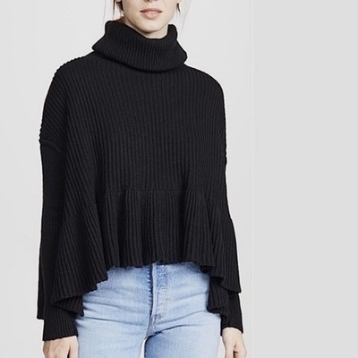 FREE PEOPLE Layer Cake TrapezeTurtleneck Oversize Sweater Black SZ Small boho