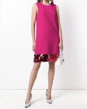 Dolce Gabbana Fuchsia Wool Blend Sequence Bottom Dress.
