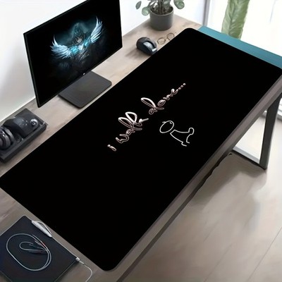 1 Large Electronic Sports Game Mouse Pad, Black Background and White Character