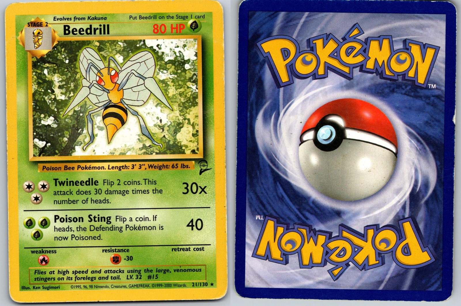 BEEDRILL POKEMON BASE SET 2 21/130 RARE MP