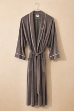 Vintage Christian Dior Monsieur Robe Gray Velour White Piping USA Monogram OS