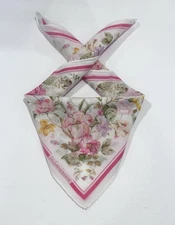 WOMEN HANDKERCHIEF YSL ART FLORAL Pink White BANDANA COTTON POCKET SQUARE 18”