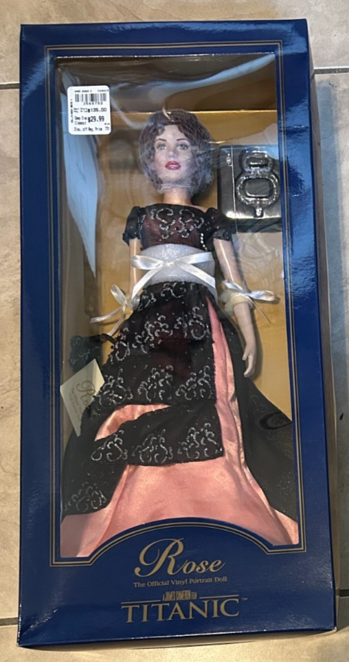 Franklin Mint Titanic Rose Doll Huge 16” Pink & Black Formal Dress
