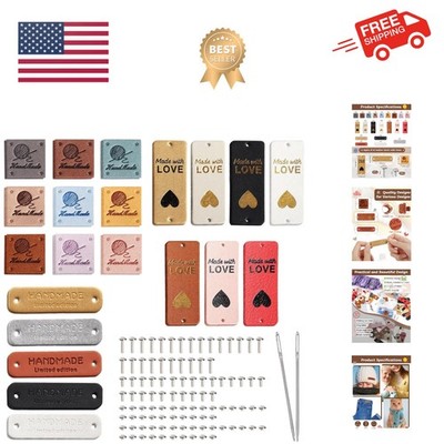 Borsgye 30 STKS PU Lederen Tags Handgemaakte Reliëf Tag Kunstleer Naai op Labels Versiering Gehaakte Breien Labels DIY Jeans Tassen Schoenen Hoed Kleding Accessoires 2x5cm - 5 Kleuren - Konijn
