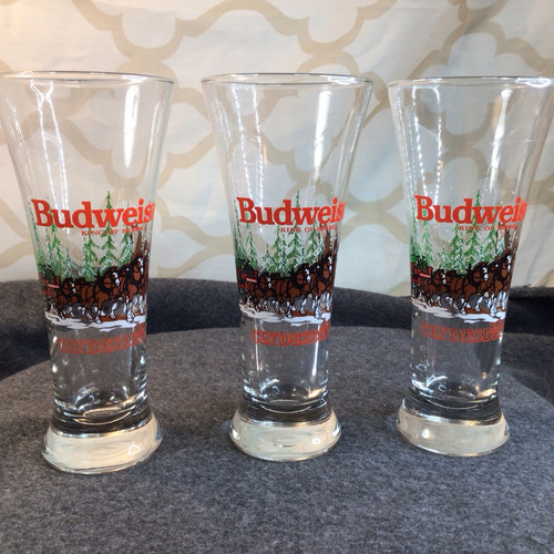 Set of 3; 1989 Vintage Budweiser Holiday Clydesdales Pilsner Beer Glasses - Picture 1 of 6