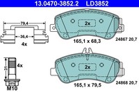 Vorderachse ATE 13.0470-3852.2 Bremsbelagsatz, Scheibenbremse FüR MERCEDES-BENZ