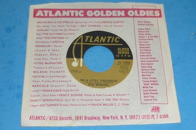 OTIS REDDING - ''SATISFACTION / TRY A LITTLE'' - 45 RPM RECORD- ATLANTIC OLDIES