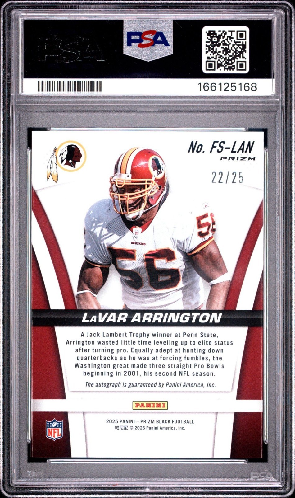 2025 Lavar Arrington Prizm Black Flashback Signatures Auto PSA 10 Mojo Prizm /25 view 2