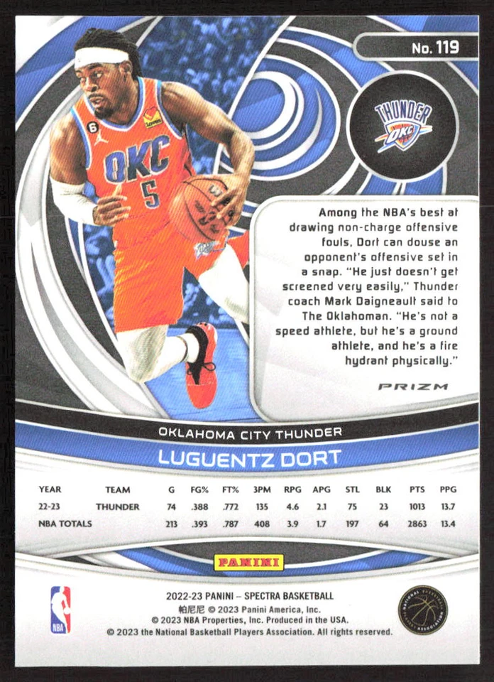 1597F 2022-23 Panini Spectra #119 Luguentz Dort Asia - Image 2 of 2