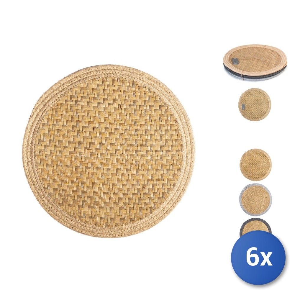 6X Rattan Placemats With Cotton Border, 38Cm, H&H
