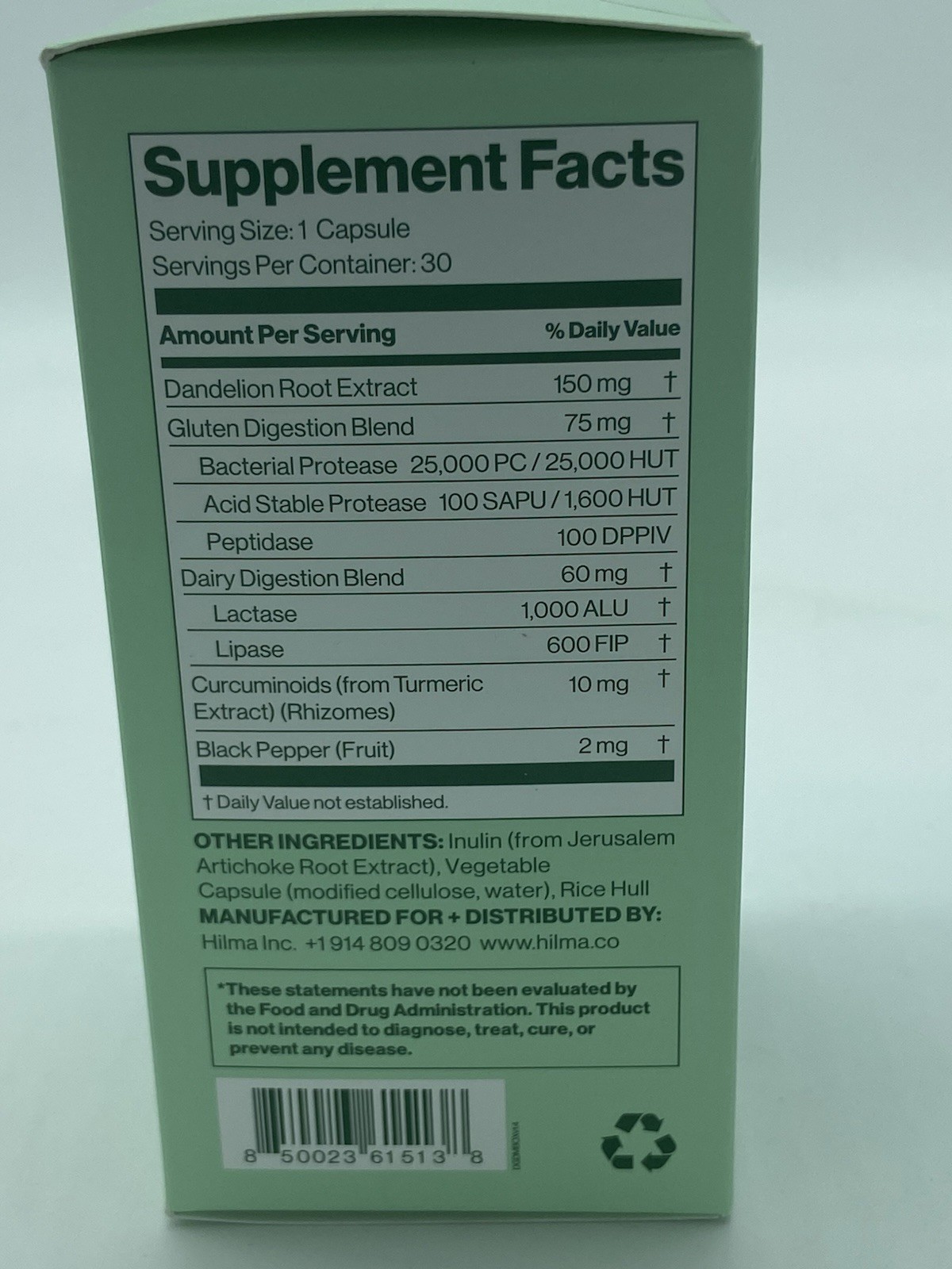 (2) Hilma Dairy + Gluten Digestive Aid, Enzymes, Vegan 30 Caps - Exp. 01/26