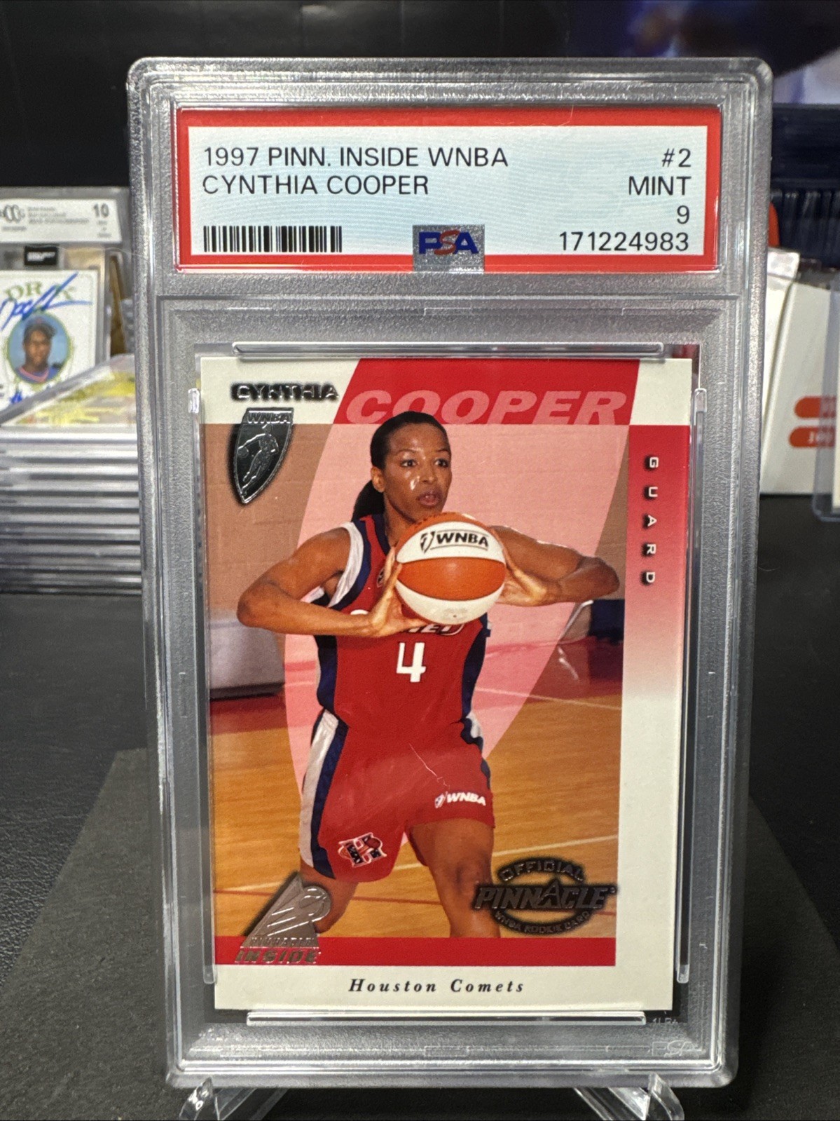 1997 PINNACLE INSIDE WNBA CYNTHIA COOPER (RC) ROOKIE #2 HOUSTON COMETS PSA 9 view 1