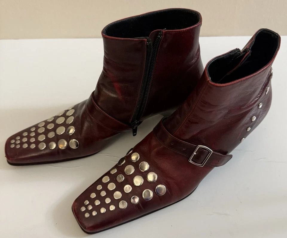 Gianni Barbato Oxblood 靴子银色耳钉女式 37 码 — 第 2/4 张图片