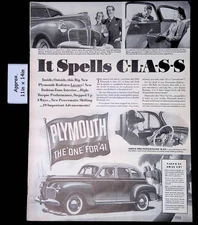 1940 PLYMOUTH THE "ONE" FOR '41 IT SPELLS C-L-A-S-S POWERMATIC WAYPrint Ad 51886