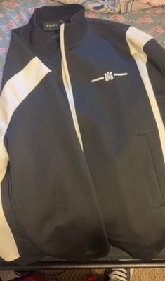AMIRI Men s M Black/White Full Zip Track Jacket Colorblock Logo Stand Collar