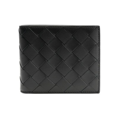 Bottega Veneta Intreccio Cowhide Wallet Small Men's Black 4.3x0.4x3.7 in