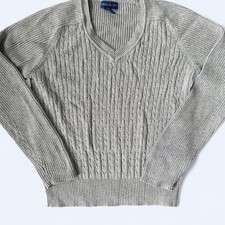 Vintage Karen Scott Grey Cable Knit V-Neck Sweater Size Medium