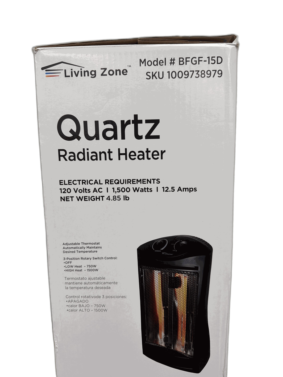 living zone 1500-Watt Black Electric Tower Quartz Infrared Space Heater