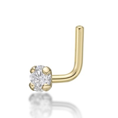 0.05 Carat Genuine Diamond L-Shape Nose Ring in 14K Yellow Gold - 22 Gauge